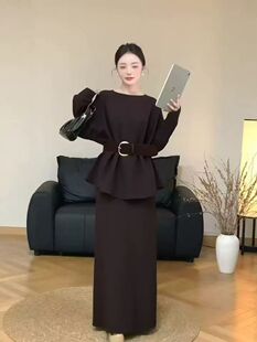 2026秋冬新款时尚气质百搭显瘦休闲针织套装女休闲上衣+半身裙