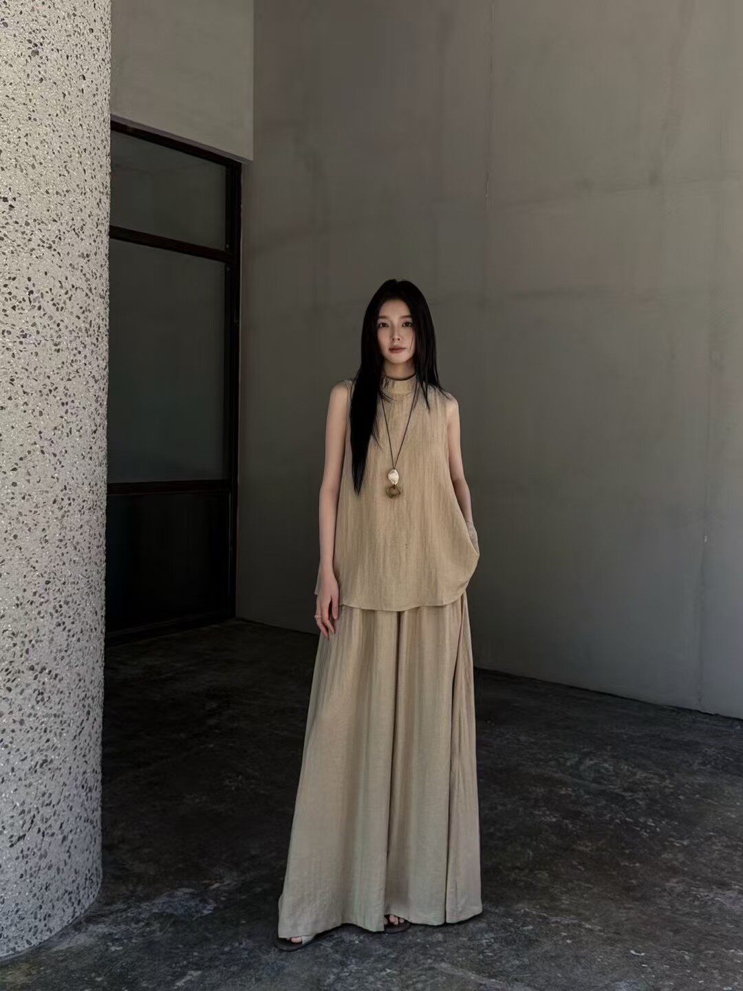2026夏季新款韩版宽松显瘦无袖上衣+阔腿裤两件套时尚休闲套装女