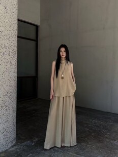2026夏季新款韩版宽松显瘦无袖上衣+阔腿裤两件套时尚休闲套装女