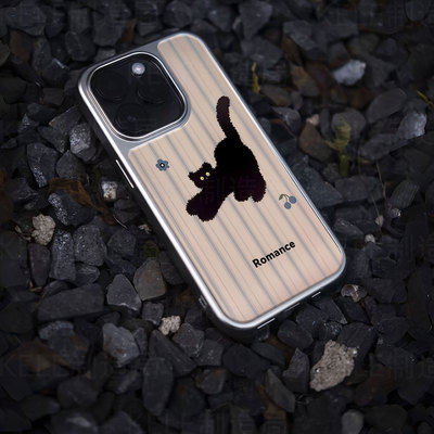 浪漫黑猫电镀玻璃黑框磨砂手机壳适用苹果iphone17promax华为华为PURA80PROPLUSVIVOIQOO12PROVIVOX200PROMIN