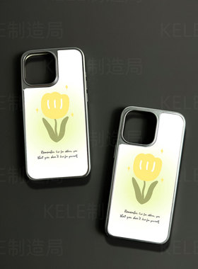 黄色花朵电镀玻璃黑框磨砂手机壳适用苹果iphone17promax华为华为MATE50PRO华为PURA70ULTRAOPPORENO13OPPORE