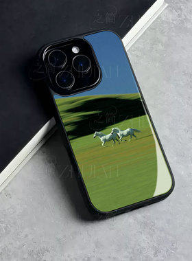 苹果17promax双马草原奔玻璃手机壳马年新年祝福有钱适用苹果华为VIVOS20PROVIVOY500三星S25ULTRAP70PRO