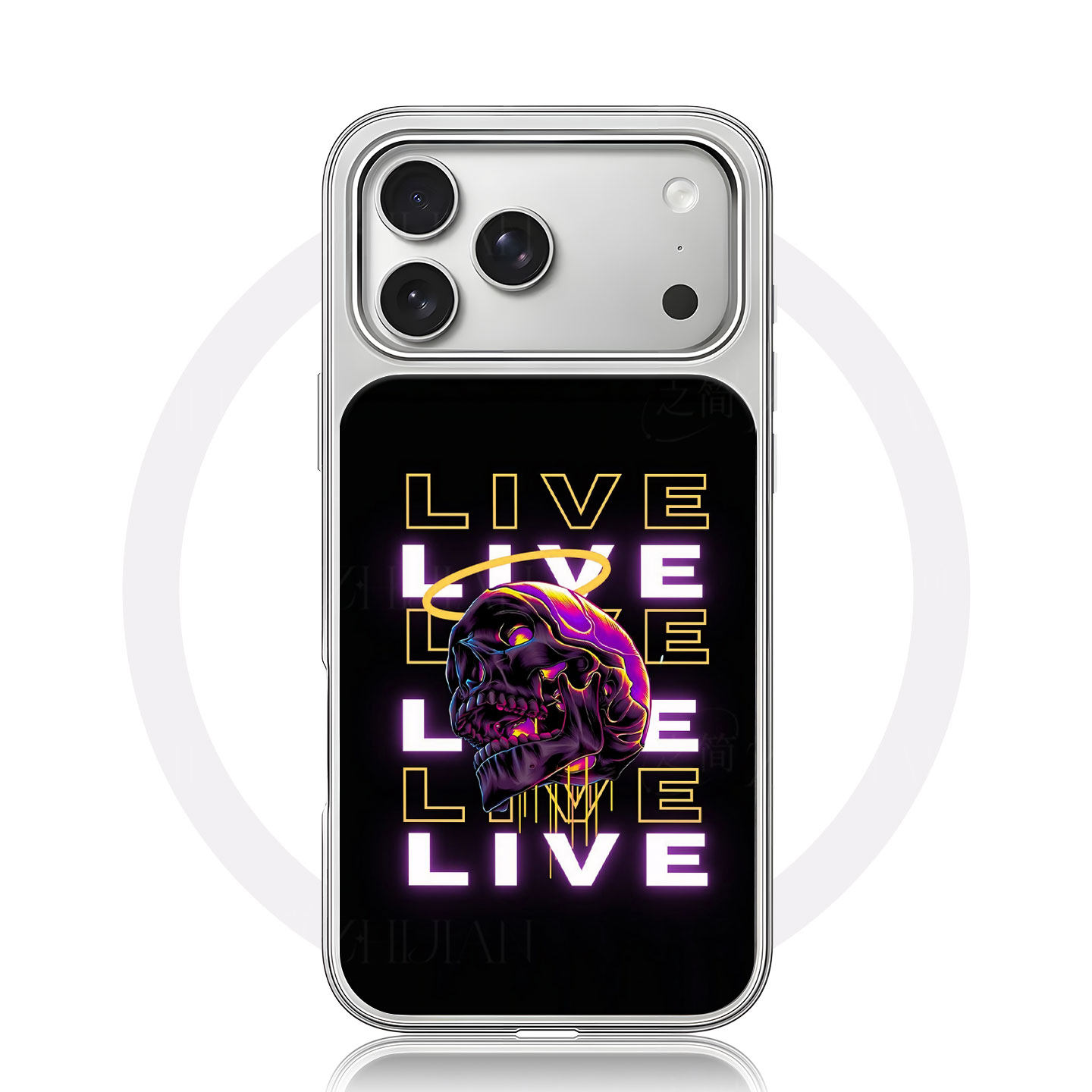 LIVE骷髅大孔黑框玻璃磨砂磁吸碳纤纹手机壳适用苹果iphone17promax华为MATE60PROMATE50PROP70PROMATE70PRO