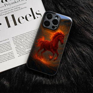 苹果17promax火马逐月玻璃手机壳马年新年祝福有钱适用苹果华为NOVA14至尊P80ULTRA荣耀500pro小米15SPRO