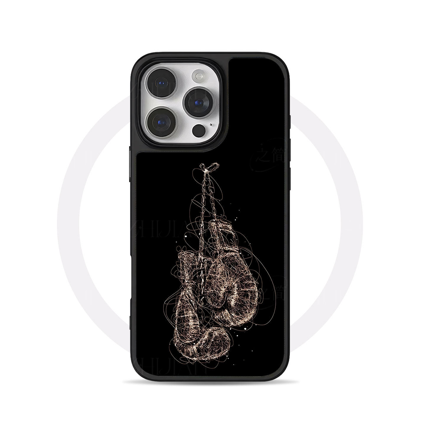线绘拳击手套大孔黑框玻璃磨砂磁吸碳纤纹手机壳适用苹果iphone17promax华为P80PRO全包按键MATE60PRO小米17P