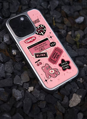 粉色可爱电镀玻璃黑框磨砂手机壳适用苹果iphone17promax华为小米14PROVIVOX200PROMINI小米15ULTRA小米14ULT