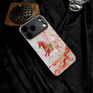 苹果17promax马年花开玻璃手机壳马年新年祝福有钱适用苹果华为VIVOX200SNOVA14至尊荣耀MAGIC7PRO一加ACE5至