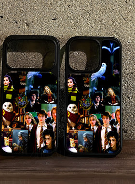 哈利波特群像大孔电镀黑框磨砂磁吸碳纤纹手机壳适用苹果iphone17promax华为P70ULTRA15/16PLUS小米14PRO