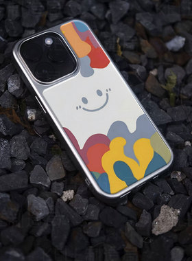 多彩笑脸电镀玻璃黑框磨砂手机壳适用苹果iphone17promax华为小米15ULTRA华为PURA70PROPLUS华为P60PRO华为MA
