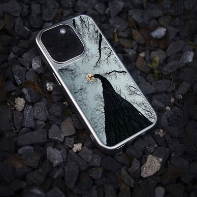 枯树寒月电镀玻璃黑框磨砂手机壳适用苹果iphone17promax华为OPPORENO13VIVOIQOO12PRO华为P60PRO华为PURA70U