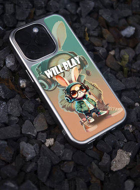 潮兔乐玩电镀玻璃黑框磨砂手机壳适用苹果iphone17promax华为华为PURA70ULTRA华为MATE50PROVIVOX200PROMINI