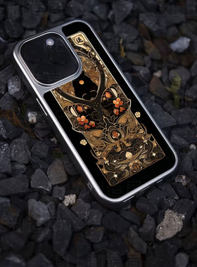 彩运黑猫电镀玻璃黑框磨砂手机壳适用苹果iphone17promax华为小米14PRO华为MATE70PROPLUS华为MATE50PRO荣耀3