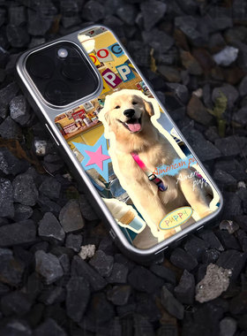 狗狗快乐电镀玻璃黑框磨砂手机壳适用苹果iphone17promax华为华为PURA80PROPLUS小米14PRO小米14ULTRA华为P60