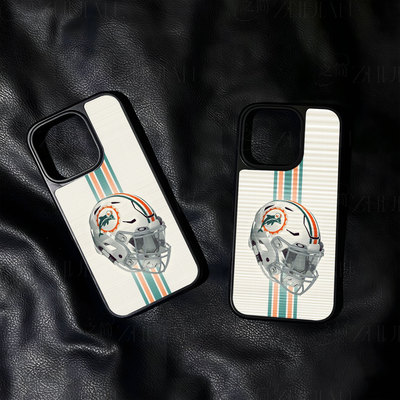 迈阿密海豚盔大孔黑框玻璃磨砂磁吸碳纤纹手机壳适用苹果iphone17promax华为MATE50PROP80PRO小米17PROMAXMAT