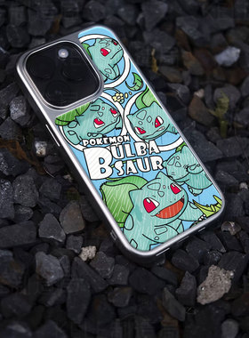 妙蛙种子电镀玻璃黑框磨砂手机壳适用苹果iphone17promax华为华为MATE60PROPLUS小米14PRO荣耀300PRO小米17PR