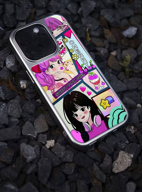 甜粉少女电镀玻璃黑框磨砂手机壳适用苹果iphone17promax华为小米14PROVIVOX200PROMINI华为MATE70PROPLUS华