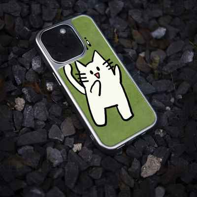 白猫问好电镀玻璃黑框磨砂手机壳适用苹果iphone17promax华为华为P60PROVIVOX200PROMINI小米15PRO华为PURA70