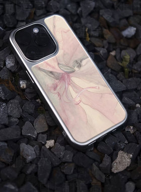 粉花绽放电镀玻璃黑框磨砂手机壳适用苹果iphone17promax华为VIVOX200PROMINI小米14PRO荣耀300PRO华为MATE70