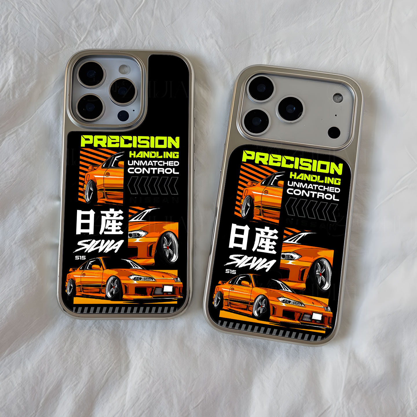 日産橙色跑车大孔电镀黑框磨砂磁吸碳纤纹手机壳适用苹果iphone17promax华为小众个性P70PROMATE60PRO