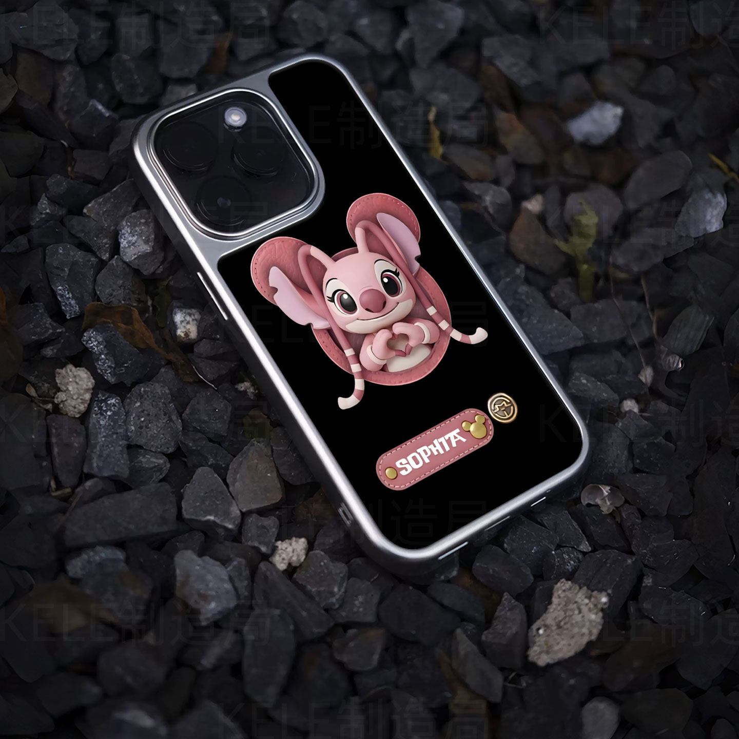 爱心萌物电镀玻璃黑框磨砂手机壳适用苹果iphone17promax华为OPPOFINDX8PROVIVOIQOO12PRO华为P60PRO华为PURA