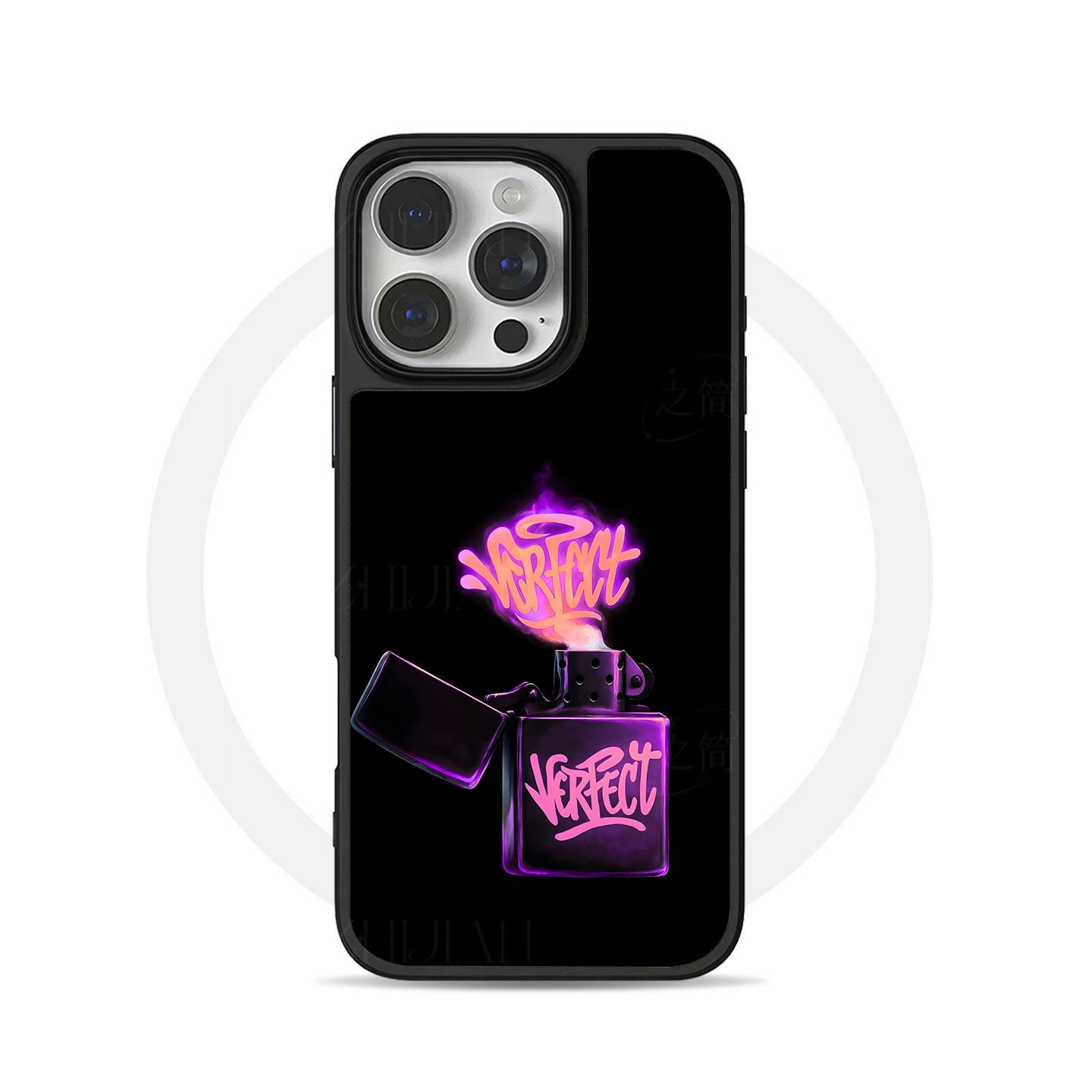 潮牌紫焰火机大孔黑框玻璃磨砂磁吸碳纤纹手机壳适用苹果iphone17promax华为小米14PROMATE70PROMATE80PROP80