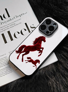 苹果17promax两红马奔玻璃手机壳马年新年祝福有钱适用苹果华为荣耀X70I小米17PROMAXIQOO13OPPORENO14PRO