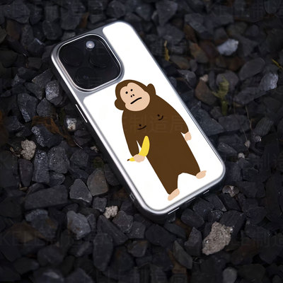 猩猩拿蕉电镀玻璃黑框磨砂手机壳适用苹果iphone17promax华为荣耀300PRO小米14ULTRAOPPOFINDX8PRO小米15ULTR