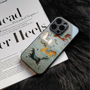 苹果17promax四马奔腾玻璃手机壳马年新年祝福有钱适用苹果华为VIVOY500真我GT8PRO一加15NOVA14PRO