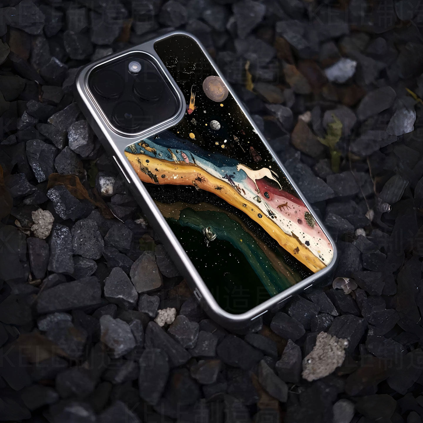 星河漫游电镀玻璃黑框磨砂手机壳适用苹果iphone17promax华为荣耀300PRO华为MATE50PRO小米15PRO小米14ULTRA