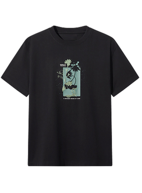 卡家男装剪纸画印花T恤纯色黑色夏季新款重磅凉感清爽休闲百搭潮