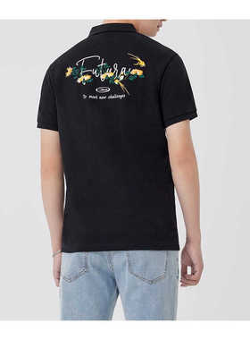 卡国潮刺绣短袖T恤男夏季新款新中式黑色POLO衫国风设计保罗衫