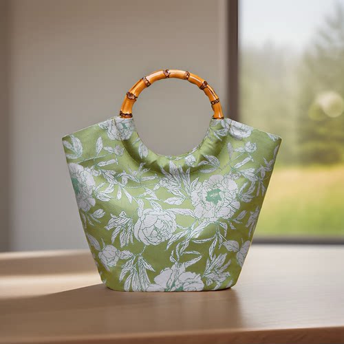 文艺花朵提花新中式手提小布包