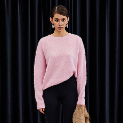 BlingCharm*美丽诺100%纯羊毛亲肤简约圆领秋冬宽松套头毛衣