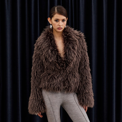 BlingCharm时髦环保皮草V领外套