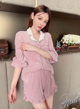 IR0044C 出口外贸RADY成人睡衣春季甜美天鹅绒上衣+短裤套装