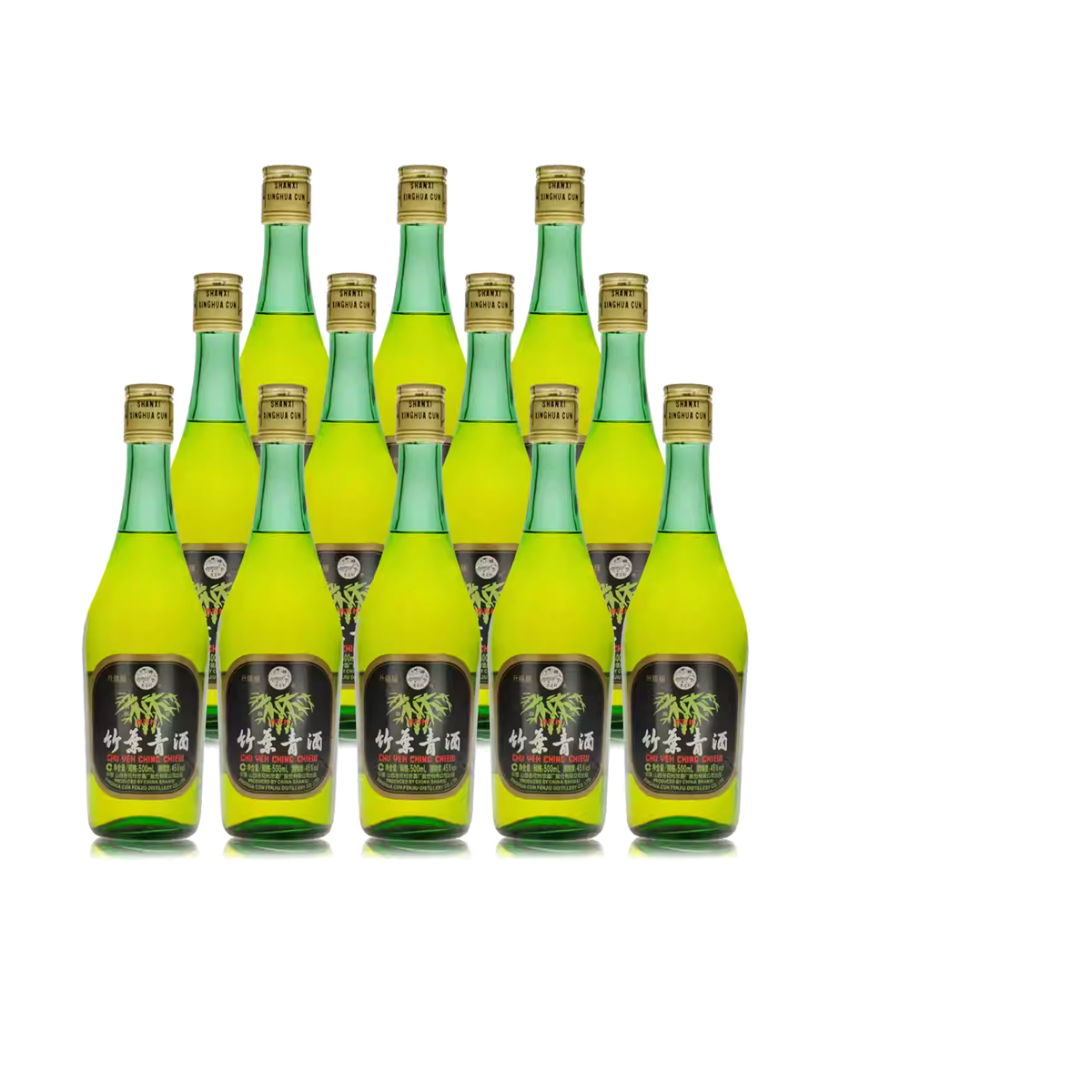 2019年汾酒竹叶青酒45度出口玻璃瓶500ml*12瓶整箱装杏花村白酒