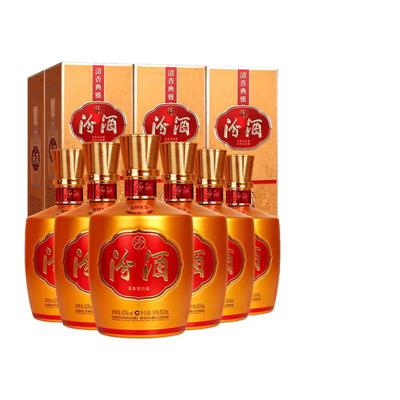 山西杏花村汾酒42度金巴拿马汾酒500ml*6瓶礼盒装清香型白酒送礼