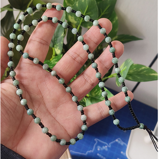 天然翡翠6mm豆绿玉珠吊坠玉佩挂绳手工编织项链配件白珠挂绳