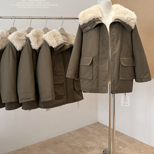 Skk Store 赵露思同款加厚内里羊羔毛绒拼接派克保暖冲锋衣女外套