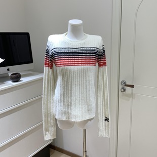 宅女同款 JURIHO英海军条纹美利奴合身优雅复古摩登通勤显瘦毛衣