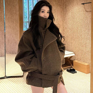 Xzichic金敏喜2.0毛呢外套女立领长短款羊驼毛呢子大衣2025秋冬季