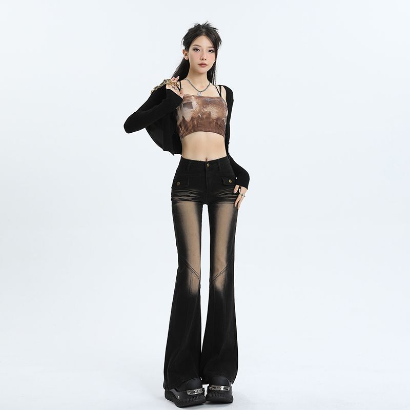 辣妹风高腰牛仔喇叭裤女春秋