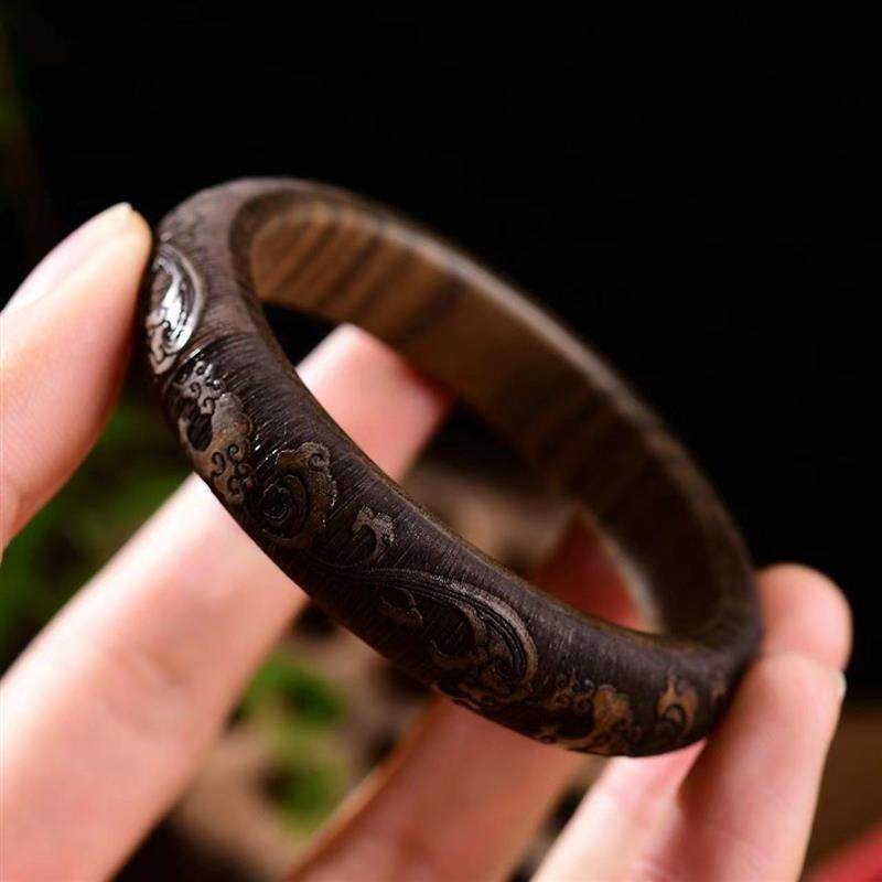 吉祥】天然越南芽庄奇楠沉香木花纹手镯保真送礼雕刻精美细腻手镯