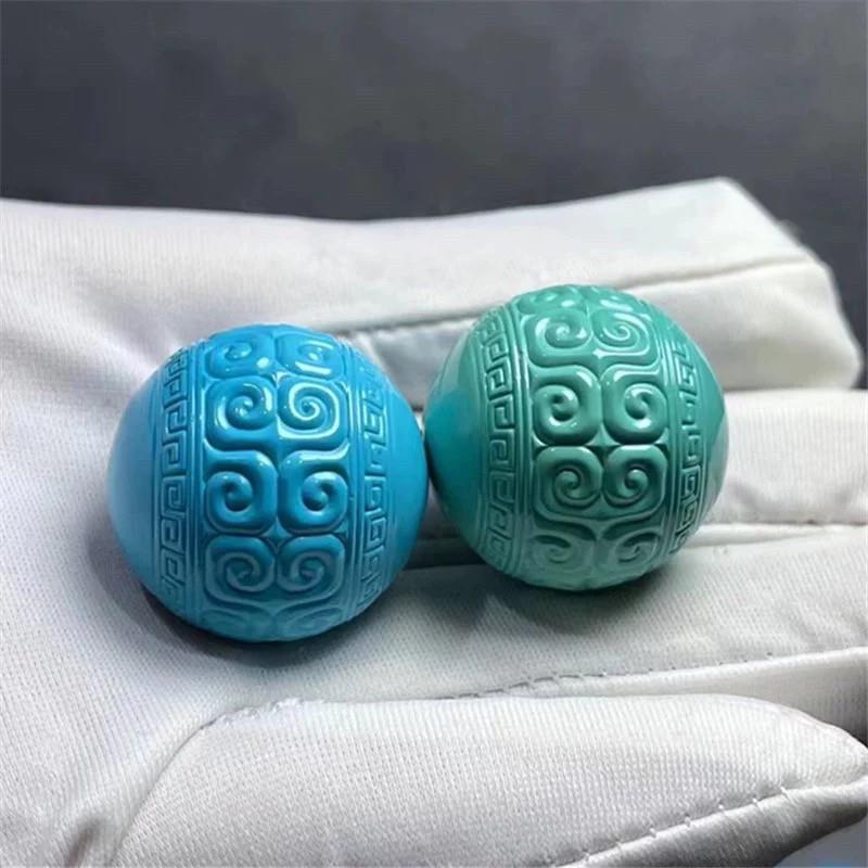 吉祥】湖北原矿绿松石云盖高瓷蓝回纹珠圆珠散珠项链手串配饰配件