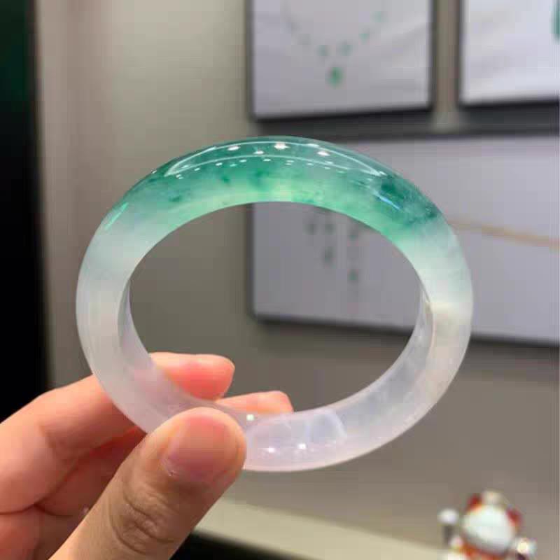 天然翡翠手镯冰种飘花正圈玉镯子玉石老坑女款贵妃玉镯子圆条玉镯