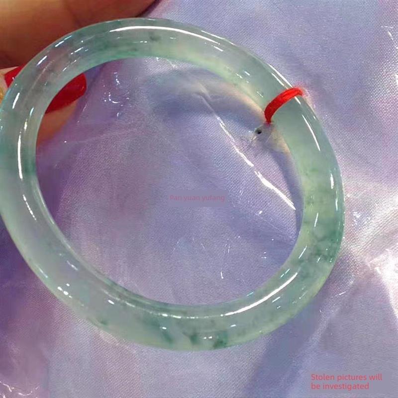 高端缅甸翡翠色玉石手镯冰种飘花细圆条玻璃种贵妃玉手镯女款送礼