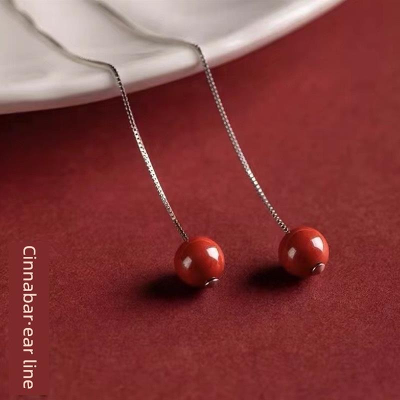 原矿朱砂耳线925银耳坠简约女款耳钉本命年礼物2024新款爆款