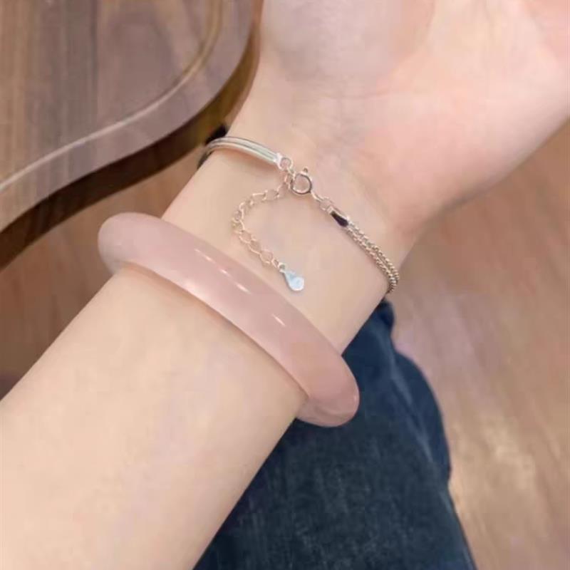 天然冰种粉水晶手镯美少女玉镯子蜜桃冻送闺蜜礼物芙蓉石粉晶玉镯
