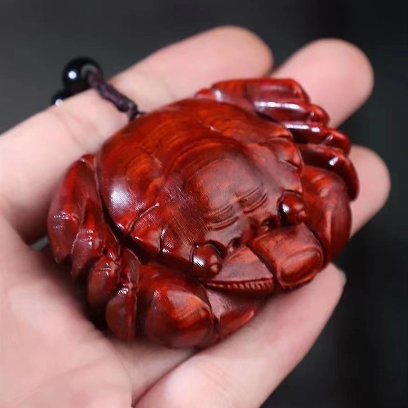 吉祥】小叶紫檀木雕刻纵横天下螃蟹手把件八方来财把玩件招财文玩