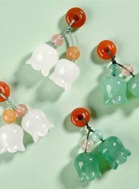 天然南红隔珠 铃兰花吊坠  白玉东陵玉小提溜手串手链手绳配件